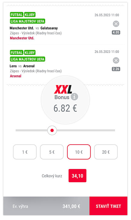 DOXXbet Športové tipovanie - XXL bonus - tiket