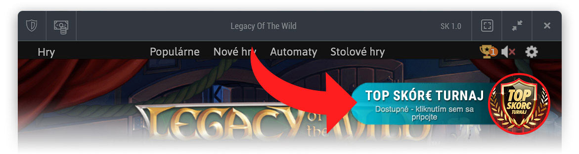 DOXXbet Top skóre turnaje Umiestnenie ikonky top skóre turnaja, kde sa hráč môže pripojiť